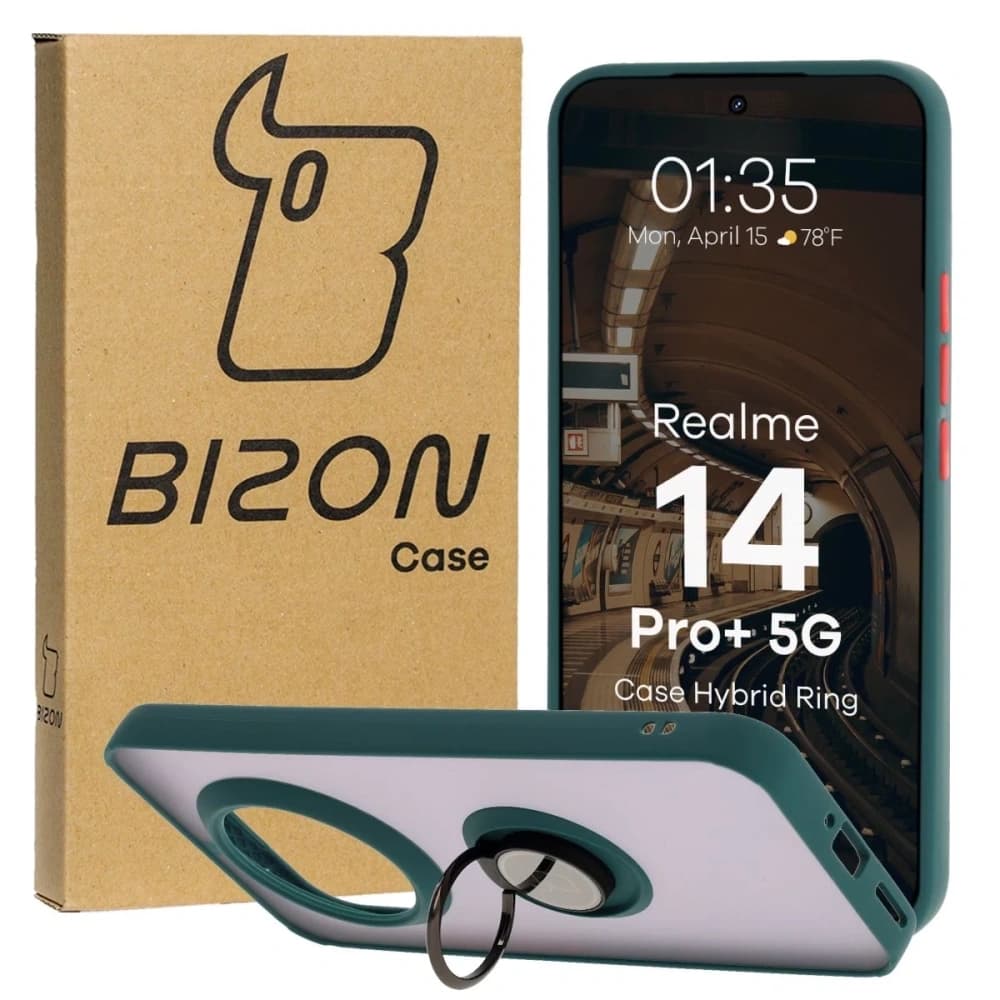 Bizon Case Hybrid Ring Realme 14 Pro Plus 5G rauchig mit einem dunkelgrünen Rahmen - 1