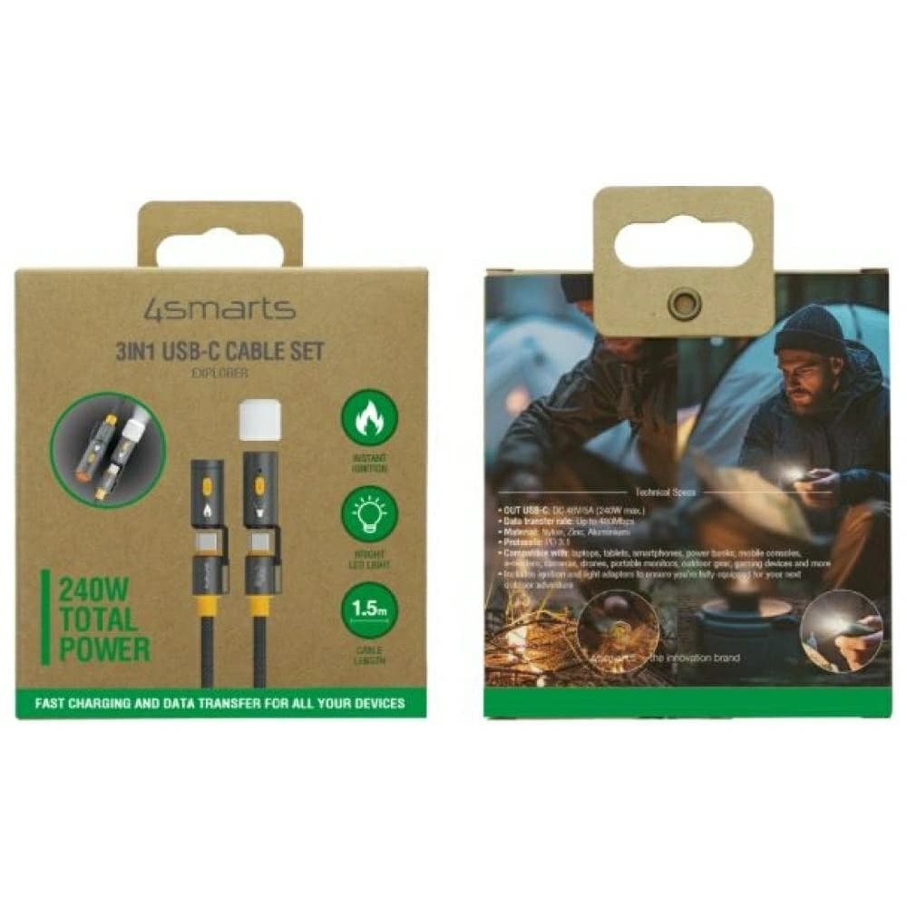4smarts Explorer 3in1 USB-C / USB-C Feuerzeug, Taschenlampe 240W 1,5m schwarz - 5