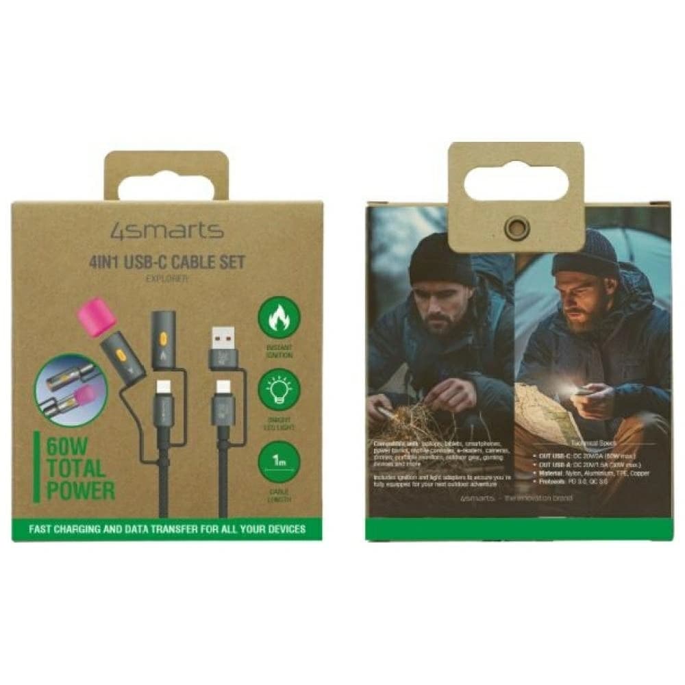 4smarts Explorer 4in1 USB-C / USB-A, USB-C lighter, flashlight 60W 1m black - 5