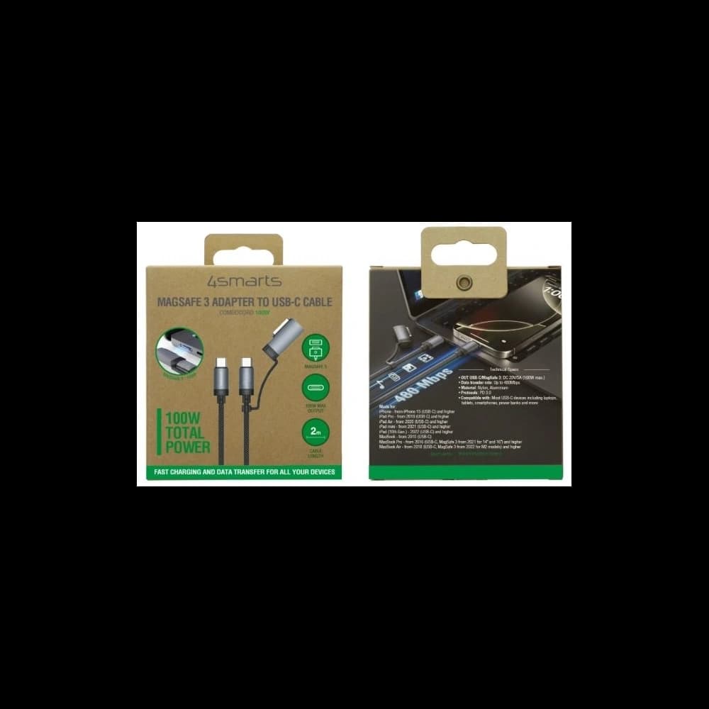 4smarts Explorer ComboCord USB-C / USB-C, MagSafe 100W 2m black - 3