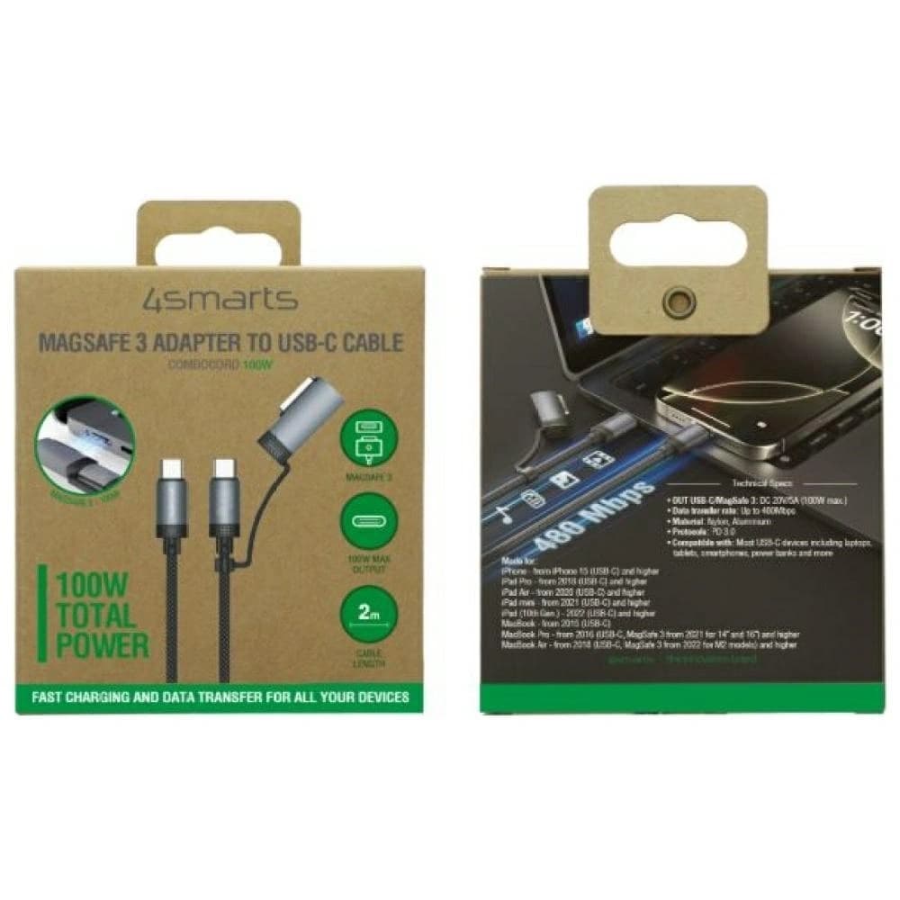 4smarts Explorer ComboCord USB-C / USB-C, MagSafe 100W 2m black - 6