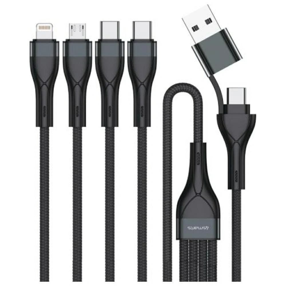 4smarts 4in1 USB-C, USB-A / 2xUSB-C, Micro-USB, Lightning 1.2m black - 1