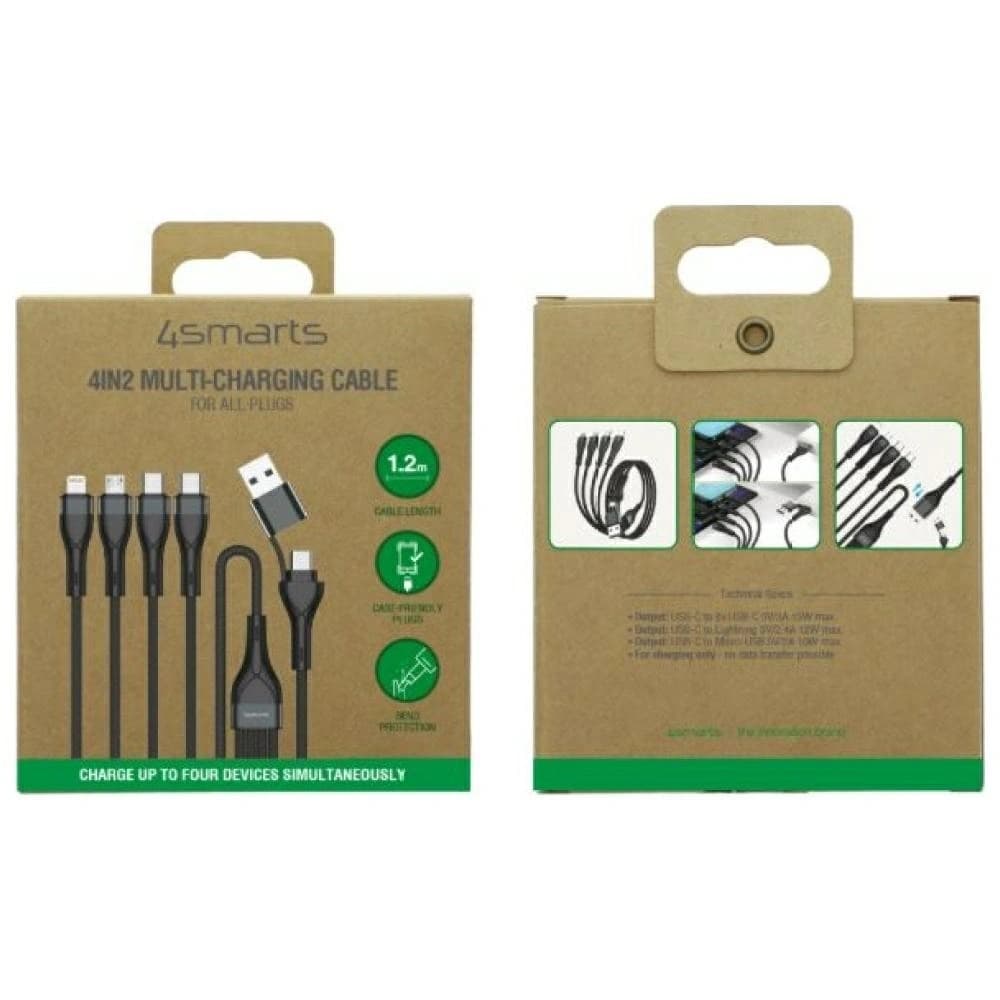 4smarts 4in1 USB-C, USB-A / 2xUSB-C, Micro-USB, Lightning 1.2m black - 5