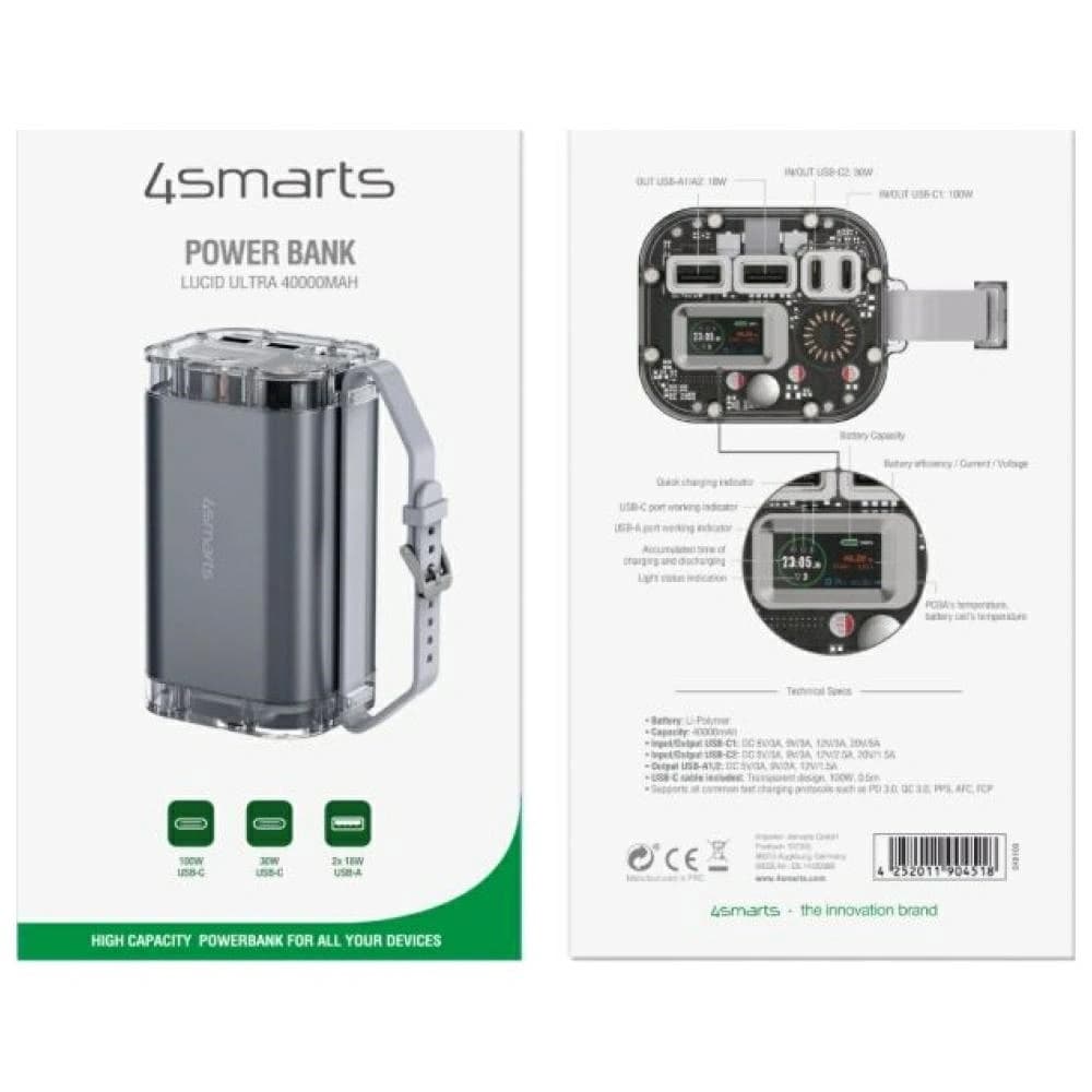 4smarts Lucid Ultra 40000mAh Powerbank 100W 2xUSB-A, 2xUSB-C IP67 grau - 5