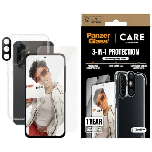 CARE by PanzerGlass Flagship 3in1 Protective set: case + tempered glass + lens glass Samsung Galaxy A36 5G