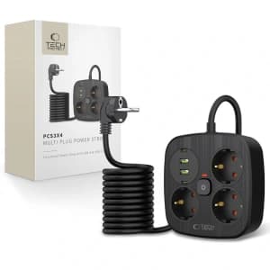 Tech-Protect PCS3X4 Steckdosenleiste 2xUSB-A, 2xUSB-C, 3xAC-Steckdosen 200cm Schwarz
