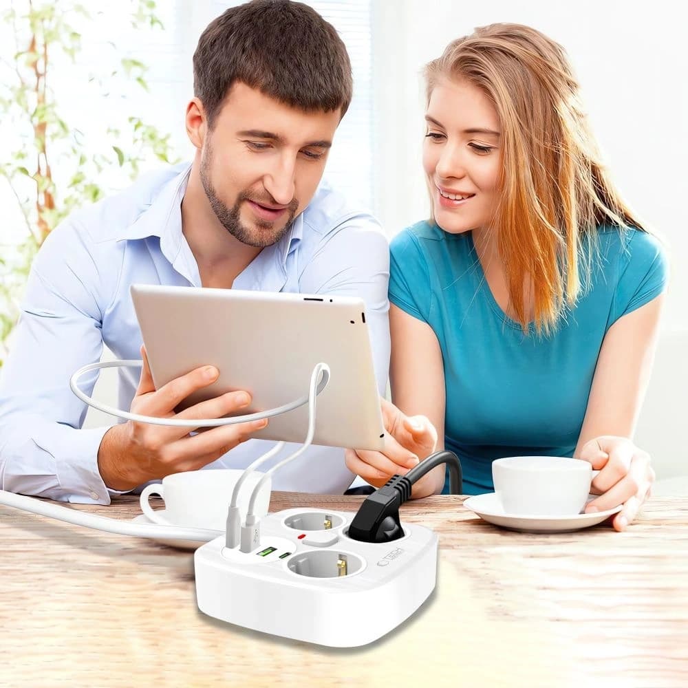 Tech-Protect PCS3X4 Steckdosenleiste 2xUSB-A, 2xUSB-C, 3xAC-Steckdosen 200cm Weiß - 6