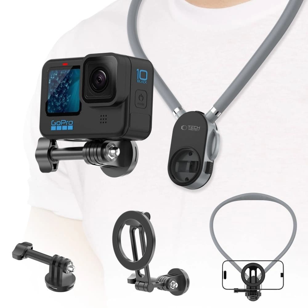 Uchwyt na szyję Tech-Protect AC200 Magnetic MagSafe & GoPro & DJI Neck Holder Crayon Grey - 4