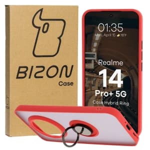 Bizon Case Hybrid Ring Realme 14 Pro+ Plus 5G smoky with a red frame
