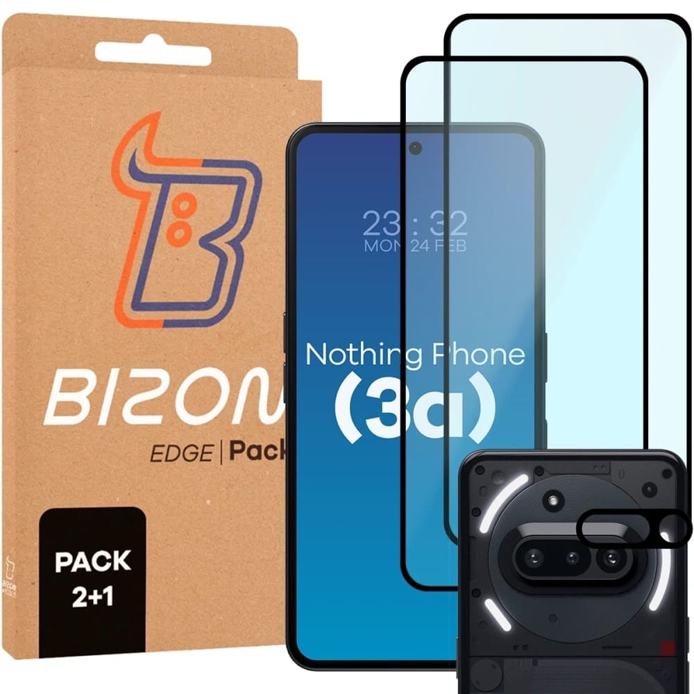 Bizon Edge 2 Pack 2x tempered glass + 1x lens protection Nothing Phone (3a) - 1