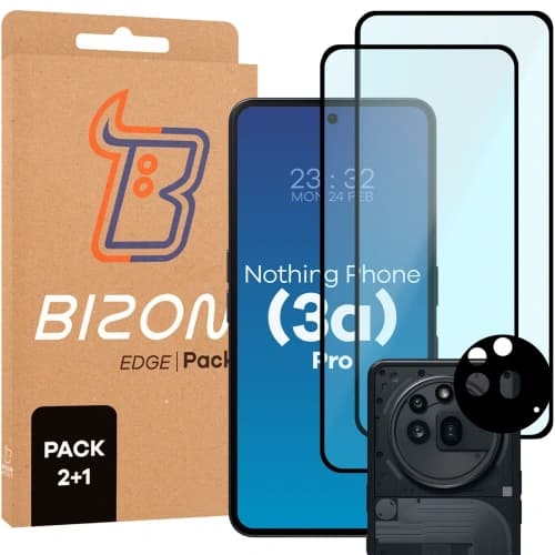 Bizon Edge 2 Pack 2x tempered glass + 1x lens protection Nothing Phone (3a) Pro