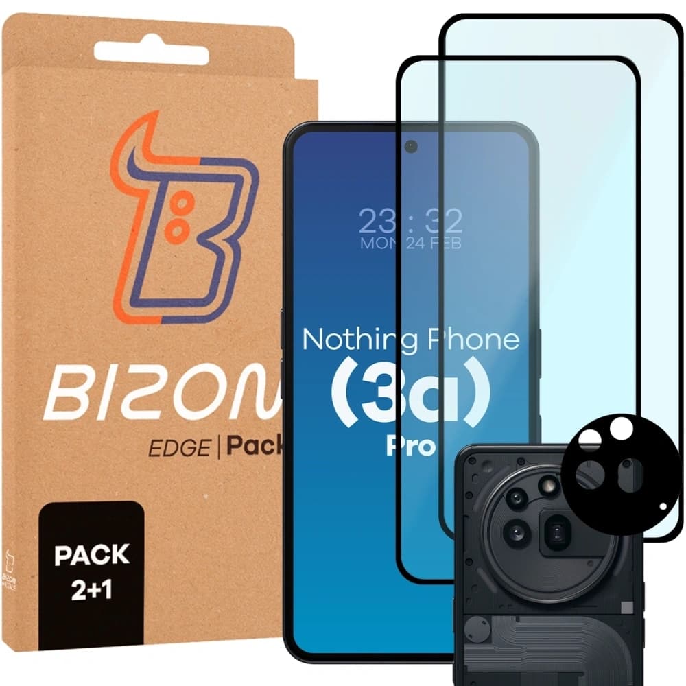 Bizon Edge 2 Pack 2x tempered glass + 1x lens protection Nothing Phone (3a) Pro - 1