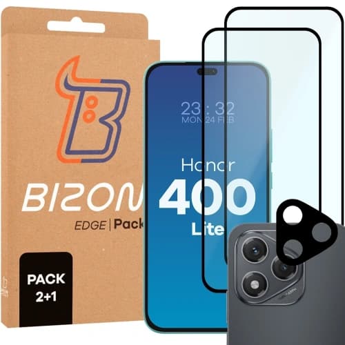 Bizon Edge 2 Pack 2x gehärtetes Glas + 1x Linsenschutz Honor 400 Lite 5G