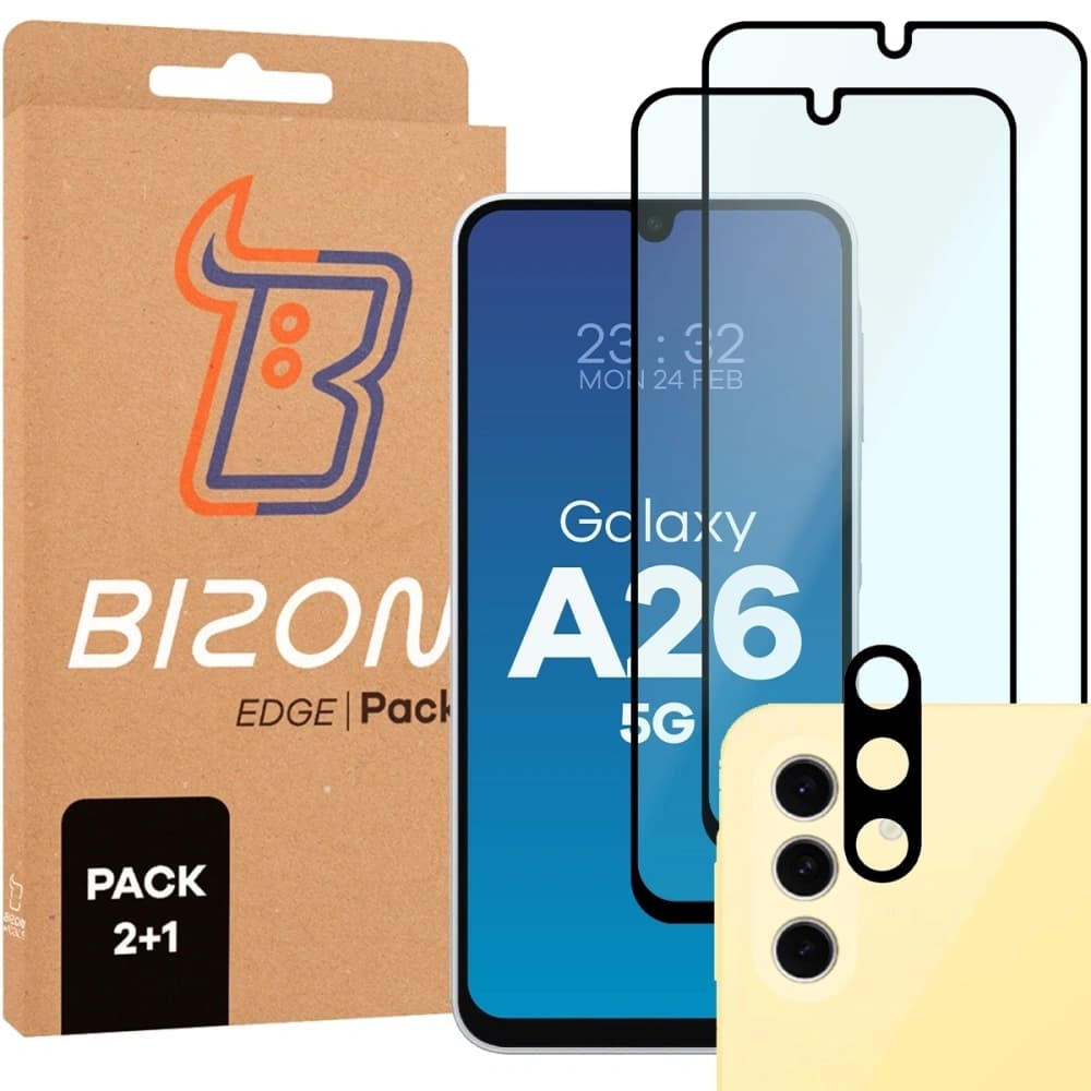Bizon Edge 2 Pack 2x gehärtetes Glas + 1x Linsenschutz für Samsung Galaxy A26 5G - 1