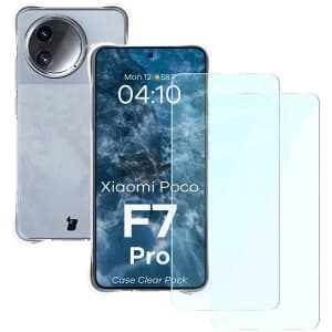 Bizon Case Clear Pack-Hülle + 2x Displayschutzglas für Xiaomi Poco F7 Pro