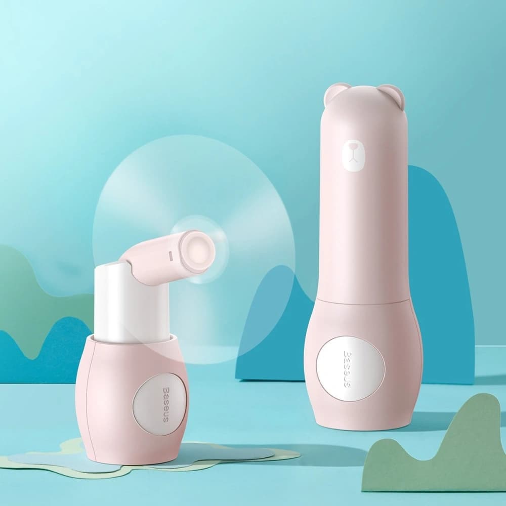 Baseus Tragbarer Handfächer Tricolor Bär (rosa) - 6