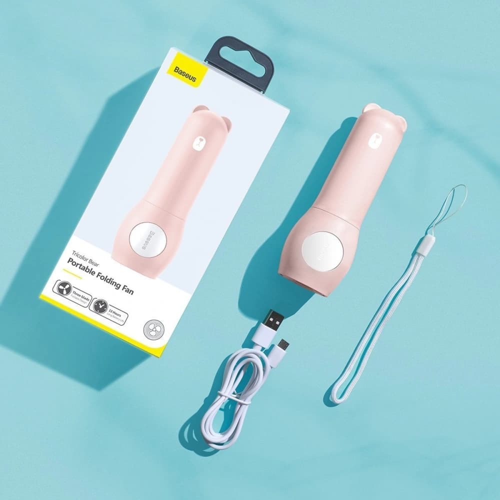 Baseus Tragbarer Handfächer Tricolor Bär (rosa) - 7