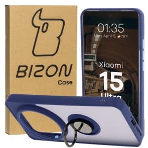 Bizon Case Hybrid Ring Xiaomi 15 Ultra smoky with a navy blue frame