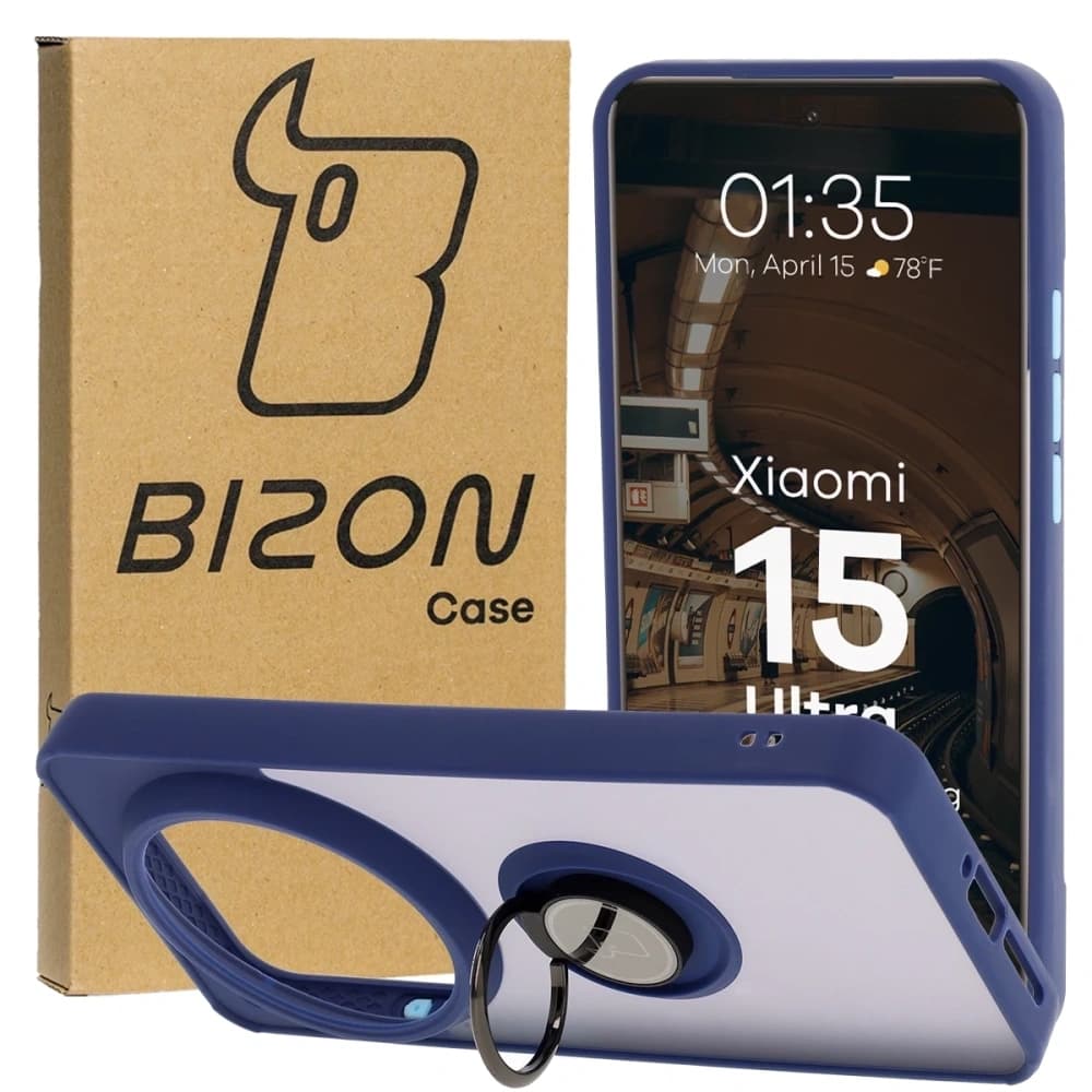 Bizon Case Hybrid Ring Xiaomi 15 Ultra rauchig mit einem navyblauen Rahmen - 1