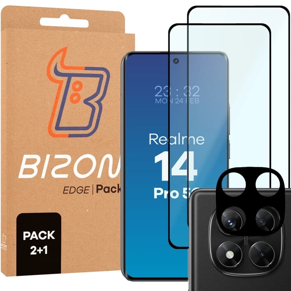 Bizon Edge 2 Pack 2x tempered glass + 1x lens protection Realme 14 Pro 5G - 1