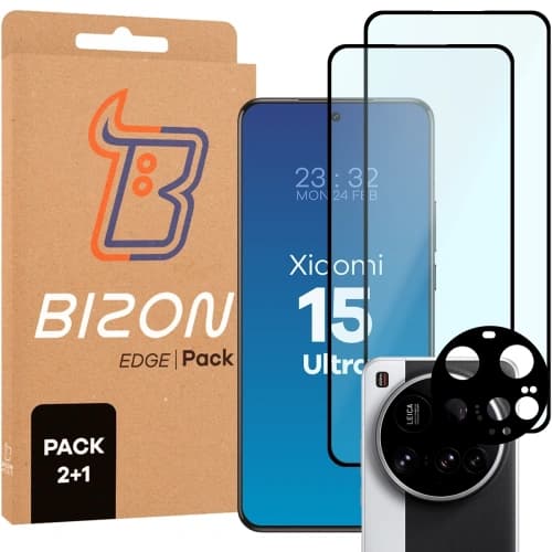 Bizon Edge 2 Pack 2x tempered glass + 1x lens protection Xiaomi 15 Ultra