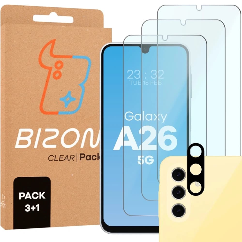 Bizon Clear 2 Pack 3x gehärtetes Glas + 1x Objektivschutz für Samsung Galaxy A26 5G - 1