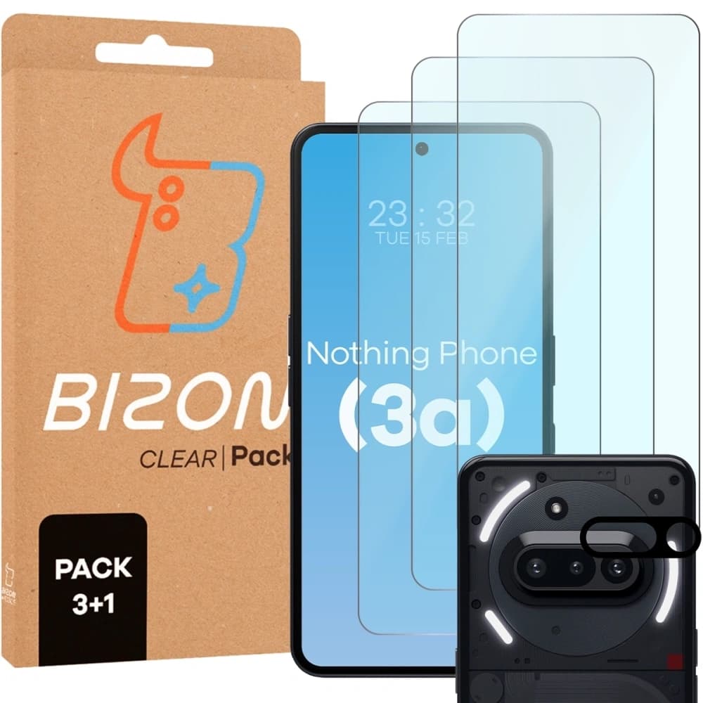 Bizon Clear 2 Pack 3x tempered glass + 1x lens protection Nothing Phone (3a) - 1
