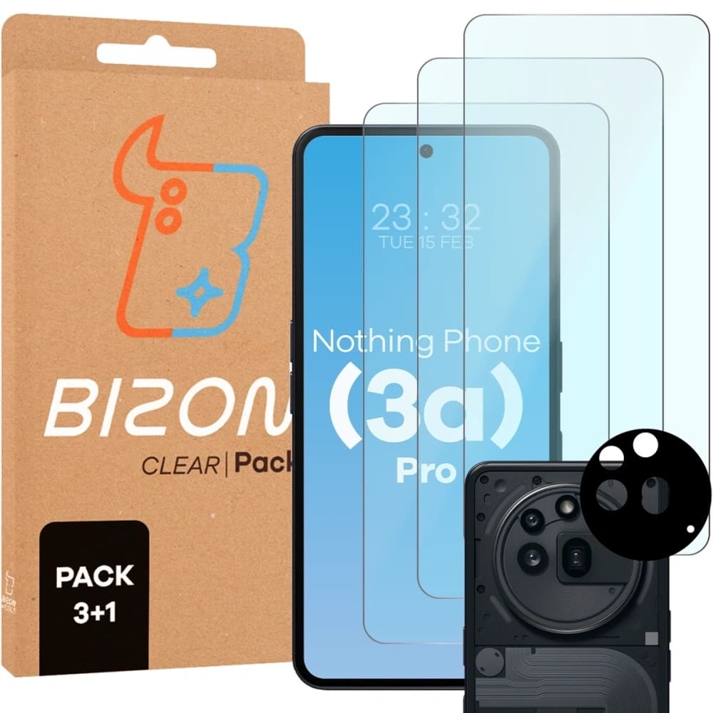 Bizon Clear 2 Pack 3x tempered glass + 1x lens protection Nothing Phone (3a) Pro - 1
