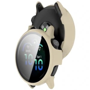Bizon Case+Glass Uhr Garmin Vivoactive 6 beige