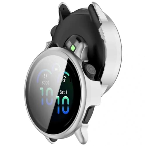 Bizon Case+Glas Uhr Garmin Vivoactive 6 satin silber