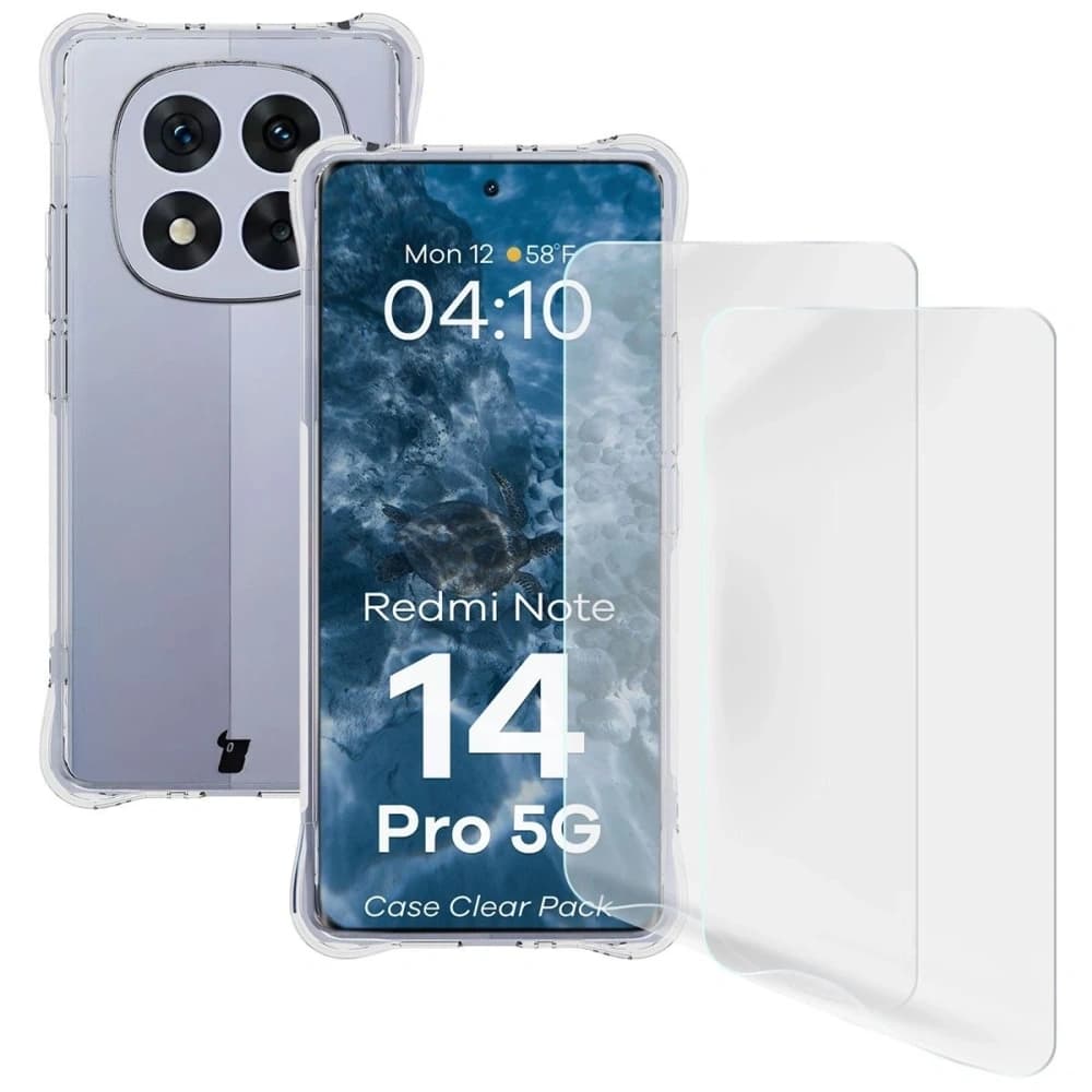 Bizon Case Clear Pack flexibles Etui + 2x Displayschutzfolie für Xiaomi Redmi Note 14 Pro 5G - 1