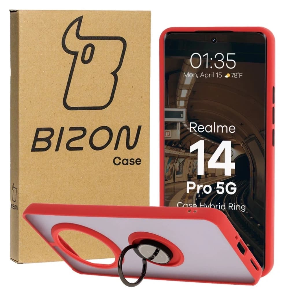 Bizon Case Hybrid Ring Realme 14 Pro 5G rauchig mit rotem Rahmen - 1