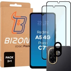 Bizon Edge 2 Pack 2x gehärtetes Glas + Linsenschutz für Xiaomi Redmi A5 4G / POCO C71 4G