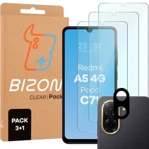Bizon Glas Klar 2er Pack 3x gehärtetes Glas + Linsenschutz für Xiaomi Redmi A5 4G / POCO C71 4G