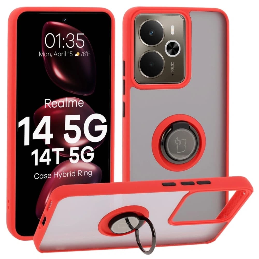 Bizon Case Hybrid Ring Realme 14 5G / 14T 5G smoky with a red frame - 1