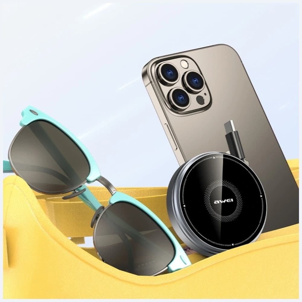 AWEI W27 15W 3-in-1 Induction Charger MagSafe for phone, watch with USB-C Fast Charging cable black - 5