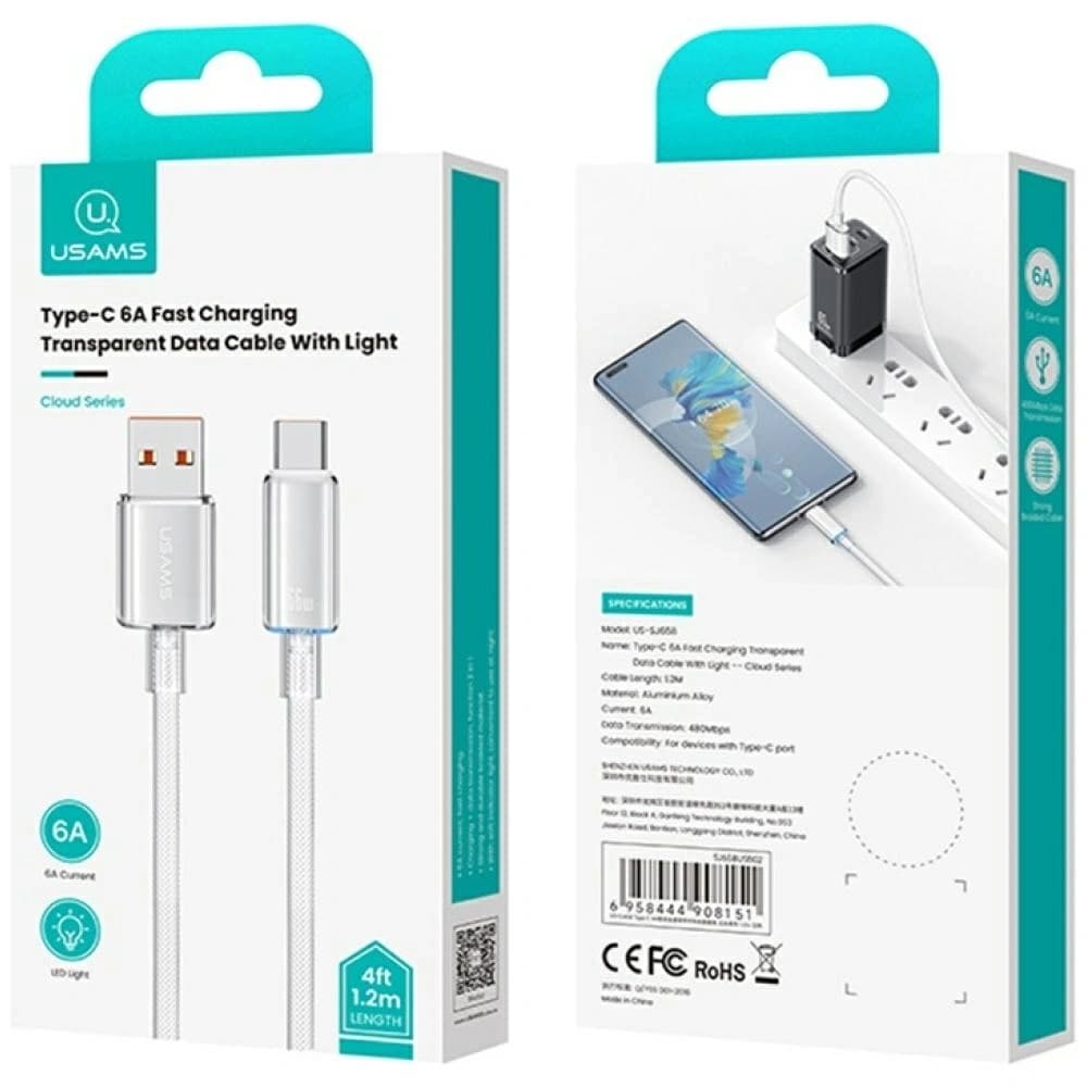 USAMS Cloud Series US-SJ658 USB-A / USB-C Cable 6A 12m black - 10