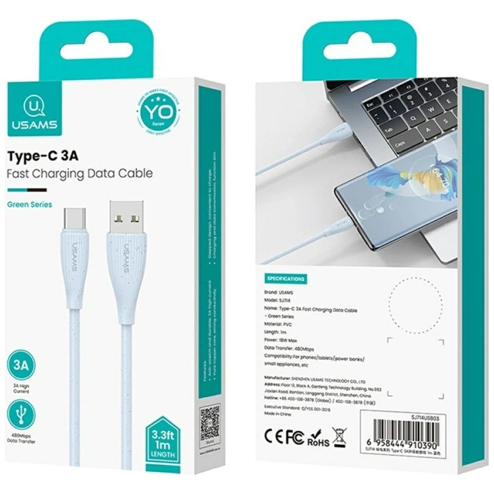 USAMS Green Series SJ714 USB-A / USB-C Kabel 18W 3A 1m blau - 11