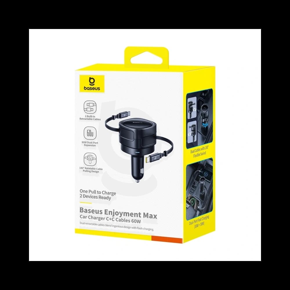 Baseus Enjoyment Max Auto-Ladegerät mit 2xUSB-C-Kabeln 60W Schwarz - 7