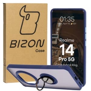 Bizon Case Hybrid Ring Realme 14 Pro 5G smoky with a navy blue frame