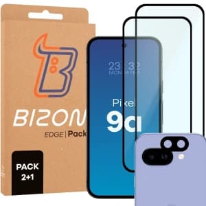 Bizon Edge 2 Pack 2x gehärtetes Glas + Linsenschutz Pixel 9a