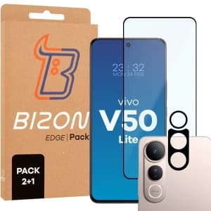 2x szkło na ekran + szkło na aparat Bizon Edge 2 Pack do Vivo V50 Lite 4G / 5G