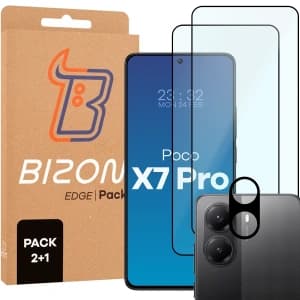 Bizon Edge 2 Pack 2x gehärtetes Glas + Linsenschutz für Xiaomi POCO X7 Pro