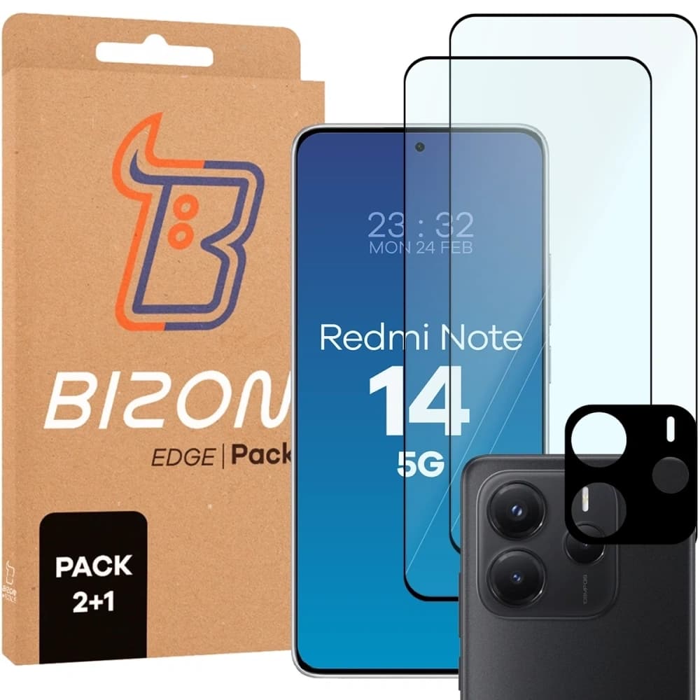 Bizon Edge 2 Pack 2x gehärtetes Glas + Linsenschutz für Xiaomi Redmi Note 14 5G - 1