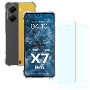 Bizon Case Clear Pack Hülle + 2x Displayschutzglas Xiaomi POCO X7 Pro