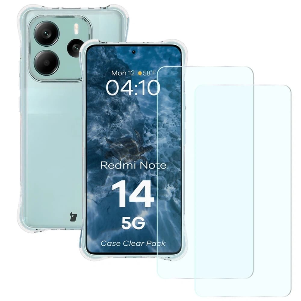 Bizon Case Clear Pack Hülle + 2x Displayschutzglas für Xiaomi Redmi Note 14 5G - 1