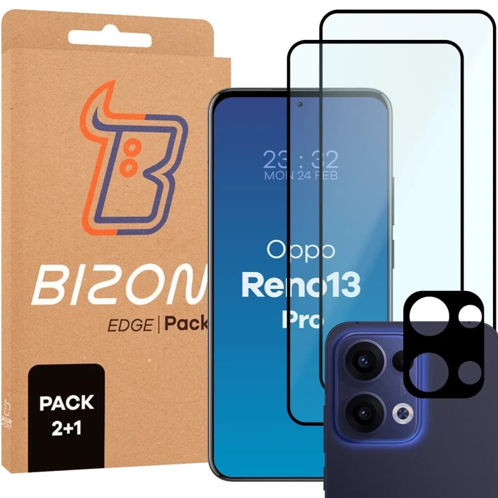 Bizon Edge 2 Pack 2x tempered glass + 1x lens protection Oppo Reno13 - 1