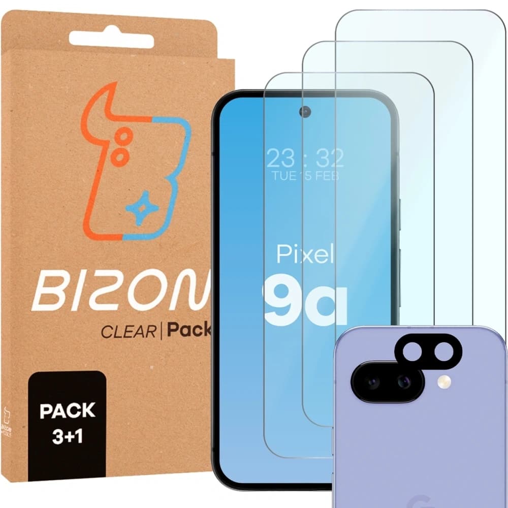 Bizon Glass Clear 2 Pack 3x tempered glass + 1x lens protection Pixel 9a - 1