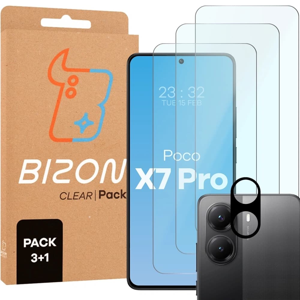 Bizon Glas Klar 2 Pack 3x gehärtetes Glas + 1x Linsenschutz für Xiaomi POCO X7 Pro - 1