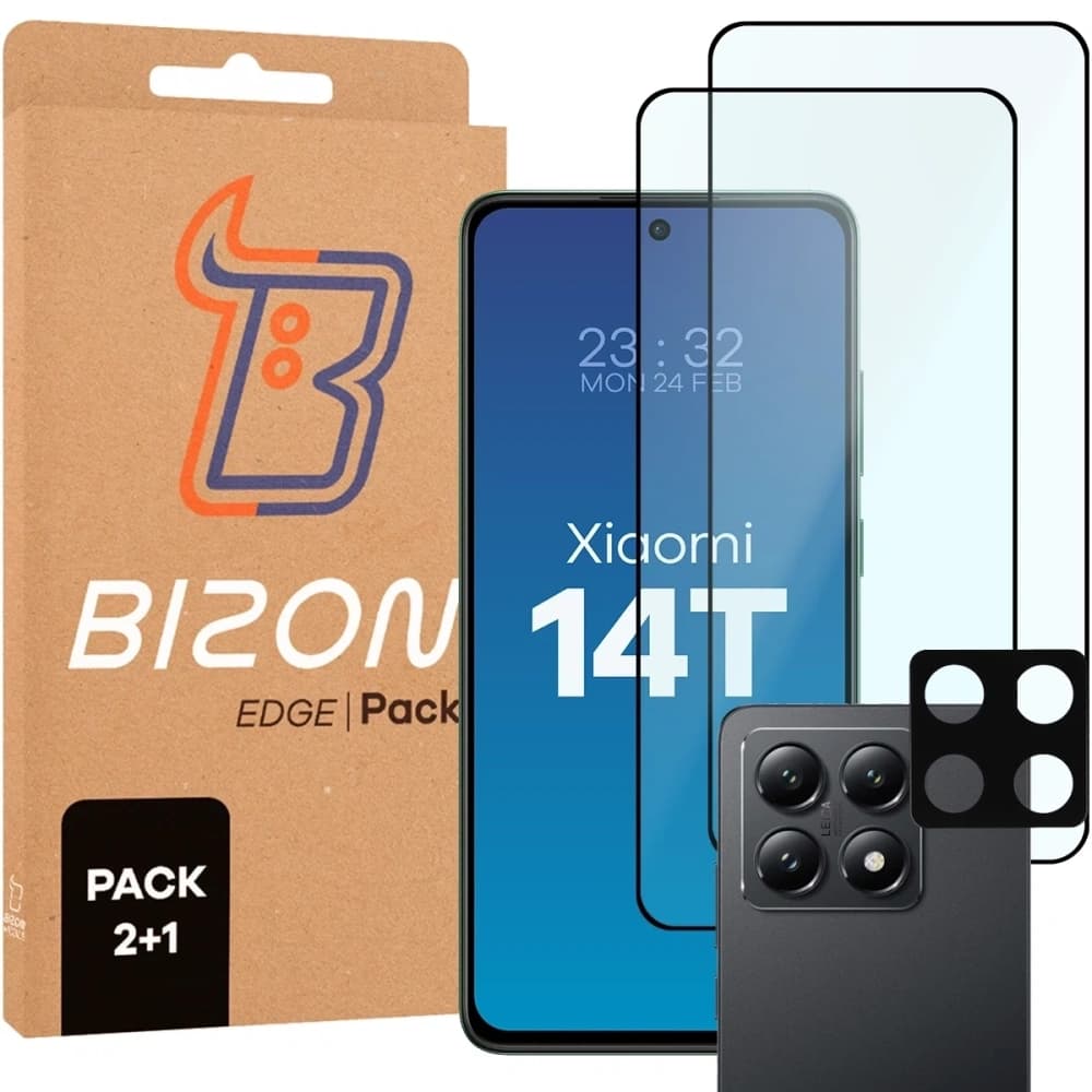 Bizon Edge 2 Pack 2x gehärtetes Glas + 1x Linsenschutz für Xiaomi 14T - 1